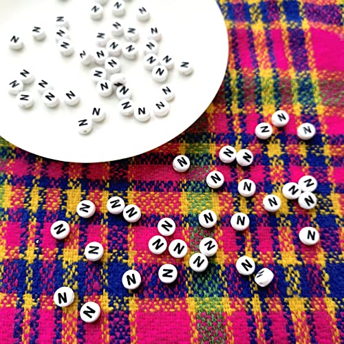 Amaney Letter Beads N 100pcs 7x4mm White Round Acrylic Black Alphabet for Bracelet Jewelry Making - color: N