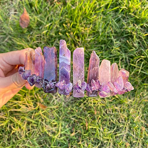 JIC Gem Amethyst Crystal Crown Raw Quartz Headband Handmade Tiara Natural Stone Headpiece Women Girls for Wedding Parties - color: Amethyst