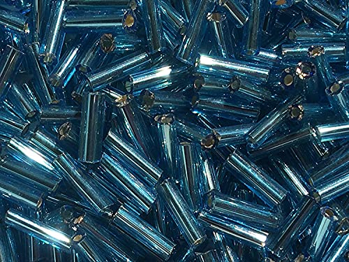 Czech Bugle Beads 40 gr / 1.4 oz Glass Tube Size #3 7mm (Light Blue Silver Lined/Turquoise) - color: Light Blue Silver Lined / Turquoise