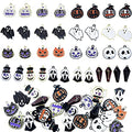 Anower 36 Pcs Halloween Charms Pendants Assorted Gold Black Plated Enamel Pumpkin Ghost Clown Wizard Hat Halloween Charms for Jewelry Making DIY Necklace Bracelet Earring Supplies Accessories