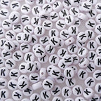 200+ Pieces 4x7mm Single K Letter Beads for Jewelry Making, White Round Acrylic Bulk Alphabet (Black on White) - size: Single letter K 200+ Pcs