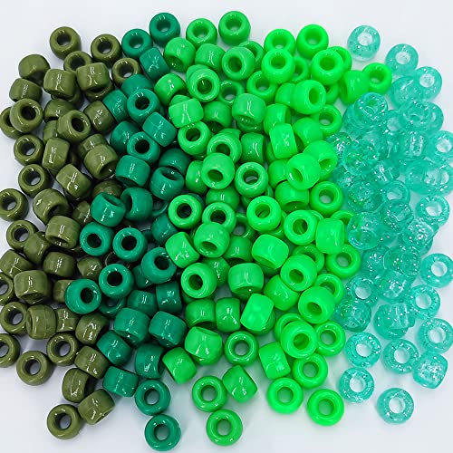 MIIIM 1000PCS 6x9mm Pony Beads Bulk, 5 Styles Green Pony Beads for Bracelets Making Kit, Kandi, Hair Braids Crafts for Jewelry Making (Green) - color: Green