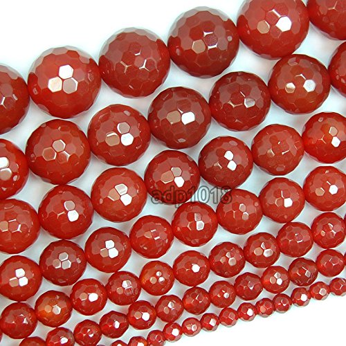 AD Beads Natural Gemstones Faceted Round Spacer Loose Beads 15.5'' 4mm to 10mm (6mm, Faceted Red Agate) - color: Faceted Red Agate, size: 6mm
