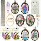 ZOCONE 6 Packs Embroidery Necklace Kits, Embroidery Pendant Kit Mini Cross Stitch Kit with Hoop, Necklace, Pendant, Brooch, Stamped Pattern Cloth, Instructions, etc. Embroidery Kits for Adults - color: 6 Packs-E