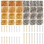 Junkin 2800 Pieces Flat Head Pins for Jewelry Making DIY, Head Pins Set 0.63 Inch, 0.71, 0.79, 1.18 Inch Earring Bracelet Pendant Jewelry Making(Gold, Silver) - color: Gold, Silver