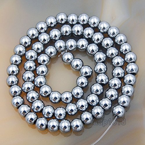 AD Beads Natural Faceted & Smooth Metallic Hematite Round Gemstone Loose Beads 16" 2mm 3mm 4mm 6mm 8mm 10mm (6mm, Metallic Silver (Smooth)) - color: Metallic Silver (Smooth), size: 6mm