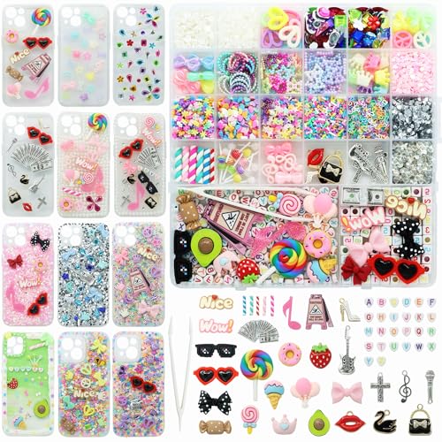 RidaaFri 3000 Pcs Junk Case Charms Kit, DIY Phone Case & Nail Decor with Big Charms, Kawaii Bows, Pearls, Rhinestones, Letter Beads for Aesthetic Personalization - color: Multiple Color