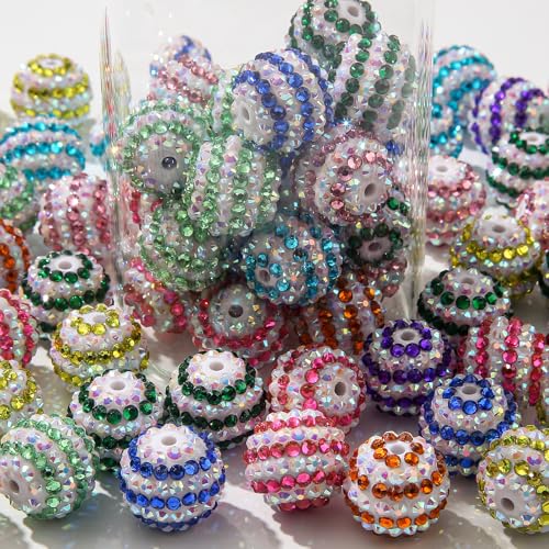 20mm Rhinestone Beads 20pcs Chunky Bubblegum Bead Beadable Pen Beads Shine Disco Ball Beadsfor Necklace Jewelry Bracelets DIY Crafts Making (ColorWhite) - color: colorwhite