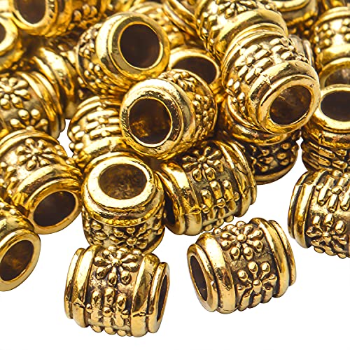 BronaGrand 50pcs Antique Gold Plated Barrel Spacer Beads, Hole: 4.6mm - color: Gold