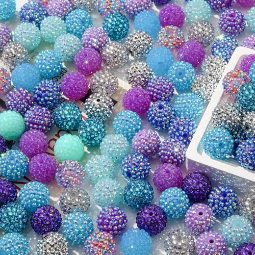 20mm Rhinestone Beads 20pcs Chunky Bubblegum Beads Beadable Pen Beads Shine Disco Ball Beads Jumbo Plastic Beads for Necklace Jewelry Bracelets DIY Crafts Making (bluepurple) - color: bluepurple