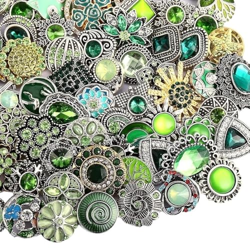 10PCs Mixed Style Rhinestones Snaps Jewelry Charms Buttons 18/20mm for Interchangeable Snaps Jewelry Making Women DIY Button Bracelets Necklaces Rings Brooch Accessories (Green) - color: Green