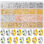 Goldwise Spacer Beads for Jewelry Making, 1280pcs Assorted Round Star Rondelle Heart Gold and Silver Beads for Bracelet Jewelry Making & DIY Crafts - size: Spacer Beads