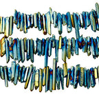 SUNYIK Blue/Gold Titanium Coated Crystal Points Quartz Rough Sticks Spikes Point Beads 15 inch Strand Drilled - color: Blue/Gold(Rough), size: 0.4"-1.3"