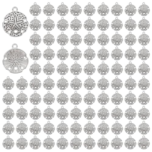 Framendino, Round Flat Seashell Charms Antique Metal Starfish Linking Charm Tibetan Sand Dollar Pendant for Jewelry Making - color: 100 Pack, size: Large