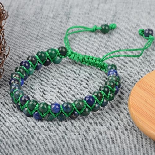 MASSIVE BEADS Double Layer Natural Chakra Healing Power Crystals Macrame Bracelet Yoga Stone Beads Gemstone Meditation Relax Anxiety Bangle for Unisex Women Men - color: Chrysocolla, size: 4mm