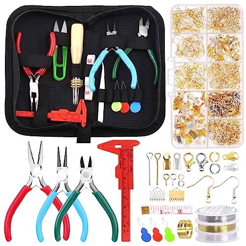 Swpeet 1589Pcs Jewelry Making Supplies Kit with Jewelry Making Tools, 3 Colors Jewelry Pliers Jewelry Wires, Multi-Styles Jewelry Findings and Charms, Necklace Chain Meature Tool Awl Tweezers Scissors - size: 3A
