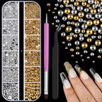 Gold and Silver Nail Charms and Gems, 1.5-5mm Half Round Flatback Nail Pearls Ball Beads Silver Gold Pearls for Nails with Pickup Pencil and Tweezers (12-K1-half-pearls-gold-silver) - color: 12-K1-half-pearls-gold-silver