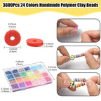 24 Colors 3600 Pcs Clay Beads Kit for Bracelets Making, Flat Round Polymer Spacer heishi Clay Beads for Craft and Jewelry Making - color: Pure Clay Beads Set-about 3600pcs