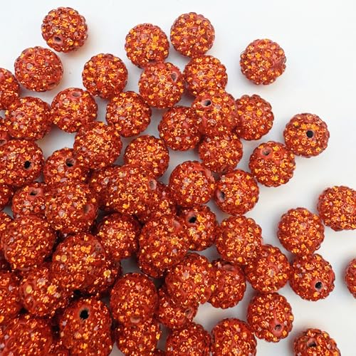 10mm Clay Rhinestone Beads for Bracelets, 100 Pcs Sparkle Crystal Beads for Jewelry Making, Glitter Round Shamballa Disco Ball Design for DIY Crafts Necklace Earrings Decoration (Orange) - color: Orange