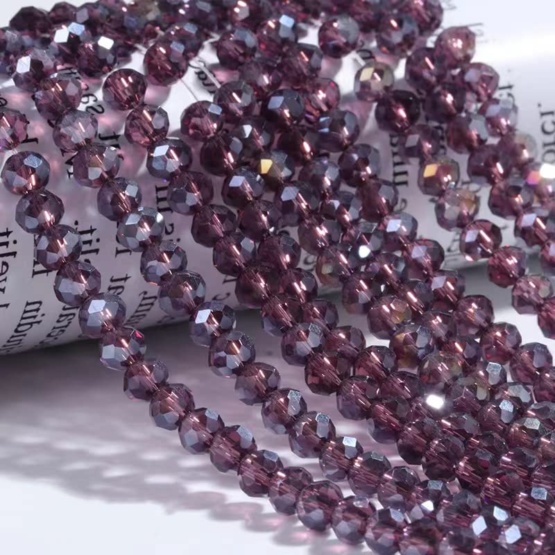 Jmassyang Briolette Rondelle Faceted AB Crystal Glass Beads for Jewelry Making Bracelets Necklaces Earrings (Violet AB, 6x8mm) - color: Violet AB, size: 6x8mm