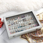 Wudygirl Velvet Jewelry Organizer Clear Lid Earring Holder Organizer 32 Pairs Earrings Storage Stud Tray Showcase Display Case（Earring Storage） - style: Earring Tray