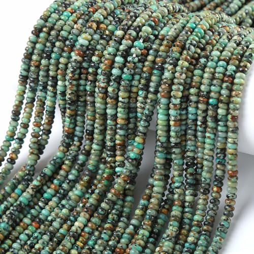2x4MM 150PCS African Turquoise Disk Tube Rondelle Abacus Natural Stone Spacer Loose Beads for Jewelry Making Bracelet DIY Accessories - color: African Turquoise, size: 2x4mm abacus-shaped