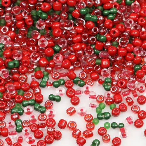 Mixed Red and Green Beads Size 6/0 Crafts Glass Seed Beads 4mm for Jewelry Making (Total About 100g About 1200pcs) - color: Mixed Red and Green