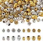 Craftdady 160Pcs Tibetan Alloy Barrel Spacer Beads 16 Styles Large Hole Retreo Metal Barrel Tube European Beads for Jewelry Crafts Making, Hole: 2-5mm - color: 2 Colors, Barrel, 160pcs
