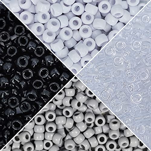 MIIIM 1000PCS 6x9mm Pony Beads Bulk, Black and White Kandi Beads for Bracelets Making Kit, Hair Braids Crafts for Jewelry Making (Neutral) - color: Neutral