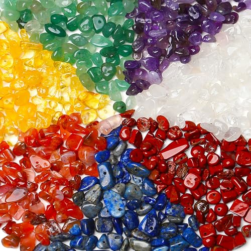 XIANNVXI 7 Chakra Beads, Natural Chip Stone Beads 400Pcs Crystal Bead 5-8mm Irregular Healing Crystal Loose Rocks for DIY Jewelry Making - color: 7 Chakra Color Mix