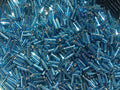 Czech Bugle Beads 40 gr / 1.4 oz Glass Tube Size #3 7mm (Light Blue Silver Lined/Turquoise) - color: Light Blue Silver Lined / Turquoise