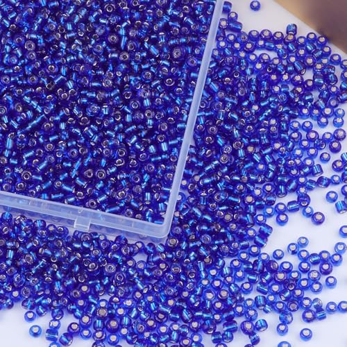 2100 Pcs Size 6/0 Glass Seed Beads, 4 mm Sapphire Small Mini Spacer Loose Pony Beads for Jewelry Making and DIY Crafts - color: Sapphire, size: Large