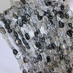 MJDCB Natural Irregular Shape Stone Beads 6-8mm Black Quartzrutilated Gemstone Energy Crystal for Jewelry Making Bracelet Necklace - color: Black Quartzrutilated