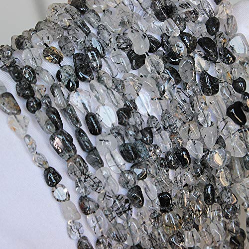 MJDCB Natural Irregular Shape Stone Beads 6-8mm Black Quartzrutilated Gemstone Energy Crystal for Jewelry Making Bracelet Necklace - color: Black Quartzrutilated