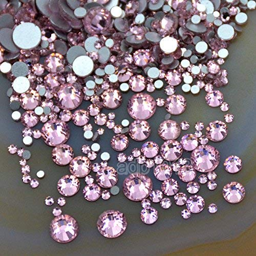 AD Beads 1440 Pieces Mixed Size No Hotfix Glue on Quality Glass Flatback Rhinestones Round Crystal Gems (22 Lt. Rose) - color: Lt. Rose 22