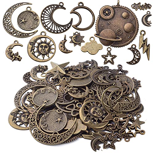 BronaGrand Celestial Pendant Charms,Sun Moon Star Cloud Charms Lightning Bolt Charms Jewelry Charms for Necklace Earrings Bracelet Jewelry - color: Bronze