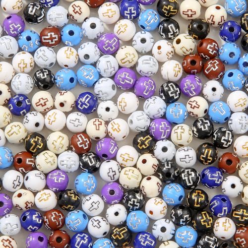 8mm Acrylic Beads 600pcs Cross Bead Multicolor Spacer Bubble Beads Plastic Crafts Bead for DIY Necklaces Bracelets Earrings Jewelry Making (Cross) - color: black&brown