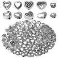 Aylifu 140pcs Antique Silver Heart Shape Spacers Alloy European Style Heart Beads Charms Spacer Bead Jewelry Heart Charms for DIY Bracelet Jewelry Making, 5 Sizes