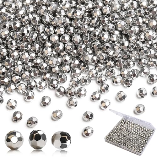 BONNY BOXX 1000pcs 6mm Acrylic Faceted Round Crystal Beads Silver Loose Spacer Craft Beads for DIY Bracelet Necklace Earring Keychain Jewelry Making Bags Decoration - color: Round-Silver, size: 6MM