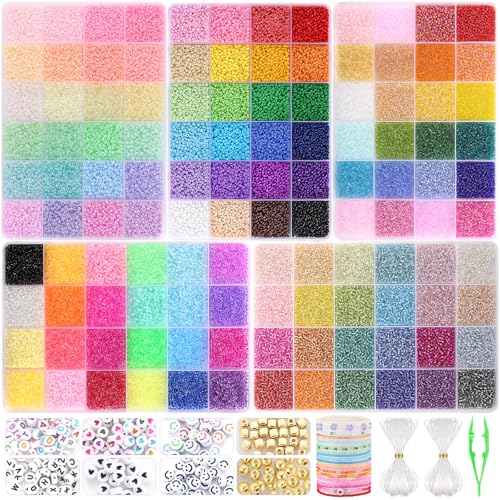 Funtopia 61000pcs 2mm Seed Beads for Jewelry Making, 5 Types 120 Colors Small Glass Beads for Bracelets, Friendship Bracelet Kit with Alphabet Letter Beads, Smile Face Beads for DIY, Art and Craft - size: 2mm