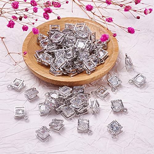 Beadthoven 100pcs Cubic Zirconia Alloy Charms Rhombus Shaped Platinum Pendants for Jewelry Making Choker Tiny Dangle Accessories - color: Platinum-Rhombus