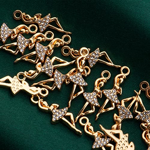 Pack of 20 Rhinestone Charms Gold Plated Pendants Pave Crystal Accessories for Necklace Bracelet Jewelry Making DIY Crafting - color: (Ballet)VID61701