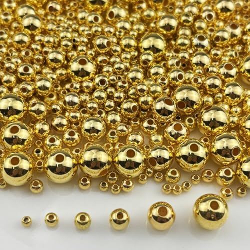 3000pcs Gold Plated Round Beads for Craft 3mm 4mm 5mm 6mm 8mm 10mm Smooth Round Ball Spacer Beads for Jewelry Making DIY Necklaces Bracelets Earrings Decoration - color: Gold, size: 3/4/5/6/8/10mm
