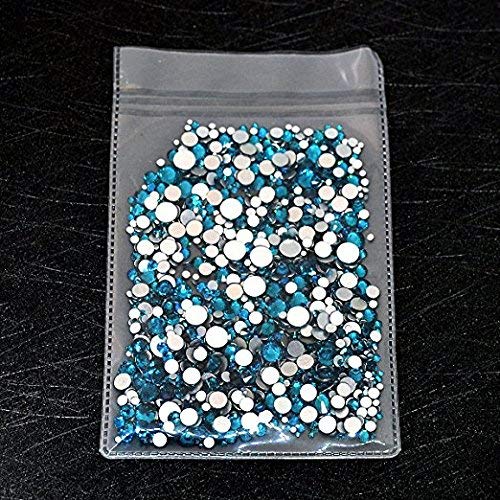 AD Beads 1440 Pieces Mixed Size No Hotfix Glue on Quality Glass Flatback Rhinestones Round Crystal Gems (08 Blue Zircon) - color: Blue Zircon 08
