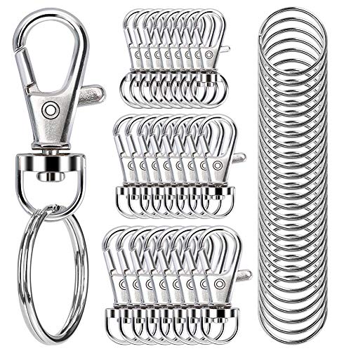 100PCS Swivel Snap Hooks with Key Rings, Premium Metal Swivel Lobster Claw Clasps Assorted Sizes (Large, Medium, Small) for Keychain Clip Lanyard, Jewelry Making, Crafts, Silver - color: Silver