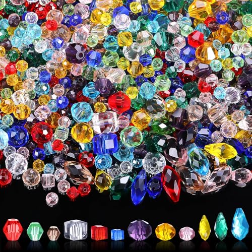 Kigeli 1280 Pcs Glass Beads Bulk Assorted Crystal Beads for Jewelry Making Faceted Teardrop Rondelle Briolette for DIY Crafts Necklace Wristband Earring Kit(Classic,Colorful) - color: colored, style: Classic