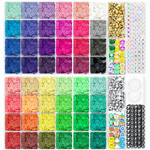 ARTDOT 10982 PCS Clay Beads for Friendship Bracelets Making Kit, 48 Rainbow Colors Jewelry Making Supplies Heishi Beads with Elastic String and Organizer Gifts - color: 10982 PCS
