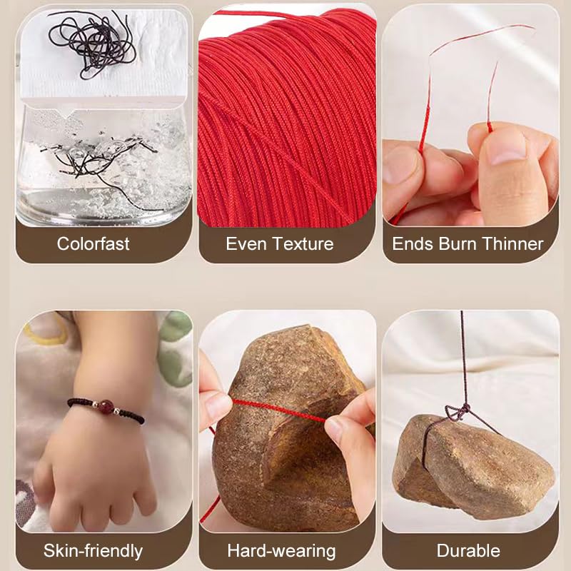 1mm Red Bracelet String, QBJAYTY 100 Yards Braided Satin Nylon String Cord for Bracelets, Beading, Macramé, Chinese Knotting, Kumihimo, Necklaces Pendants Making, (1mm Red) - size: 1mm, style: red