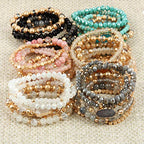 RIAH FASHION Bohemian Acrylic Druzy Multi-Layer Bead Statement Bracelet - Versatile Faux Stone Pendant Stretch Strand Stackable Cuff Bangle Set Sparkly Crystal - color: Bohemian Oval Druzy Set - Turquoise