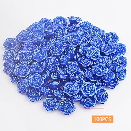 100pcs Rose Flower Spacer Beads ABS Plastic Roseflower Shape Bead Cute Roses Craft Beads Accessories Embellishments for DIY Bracelet Necklace Jewelry Making Supplies, Royal Blue - color: Blue